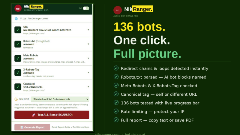 AI / SEO Bot Crawl Test Pro Tools (Free Forever)